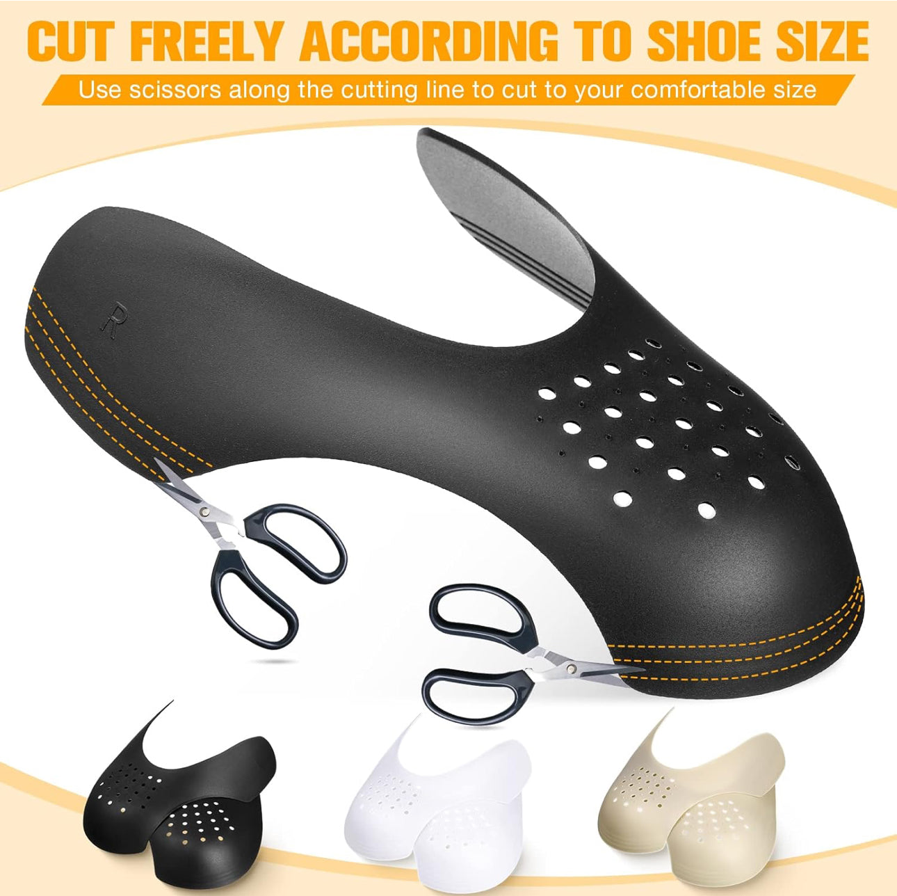 3 pairs Anti-Wrinkle Shoe Protector – Sneaker Shoe Guards No-Crease Insert Toe Shield for Men & Women, Trimmable Fit, Black/White/Grey