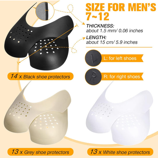 3 pairs Anti-Wrinkle Shoe Protector – Sneaker Shoe Guards No-Crease Insert Toe Shield for Men & Women, Trimmable Fit, Black/White/Grey