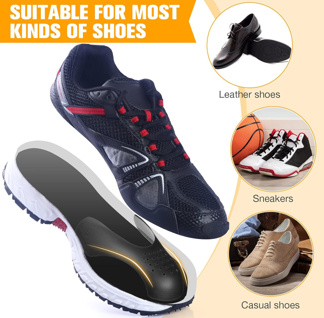 3 pairs Anti-Wrinkle Shoe Protector – Sneaker Shoe Guards No-Crease Insert Toe Shield for Men & Women, Trimmable Fit, Black/White/Grey